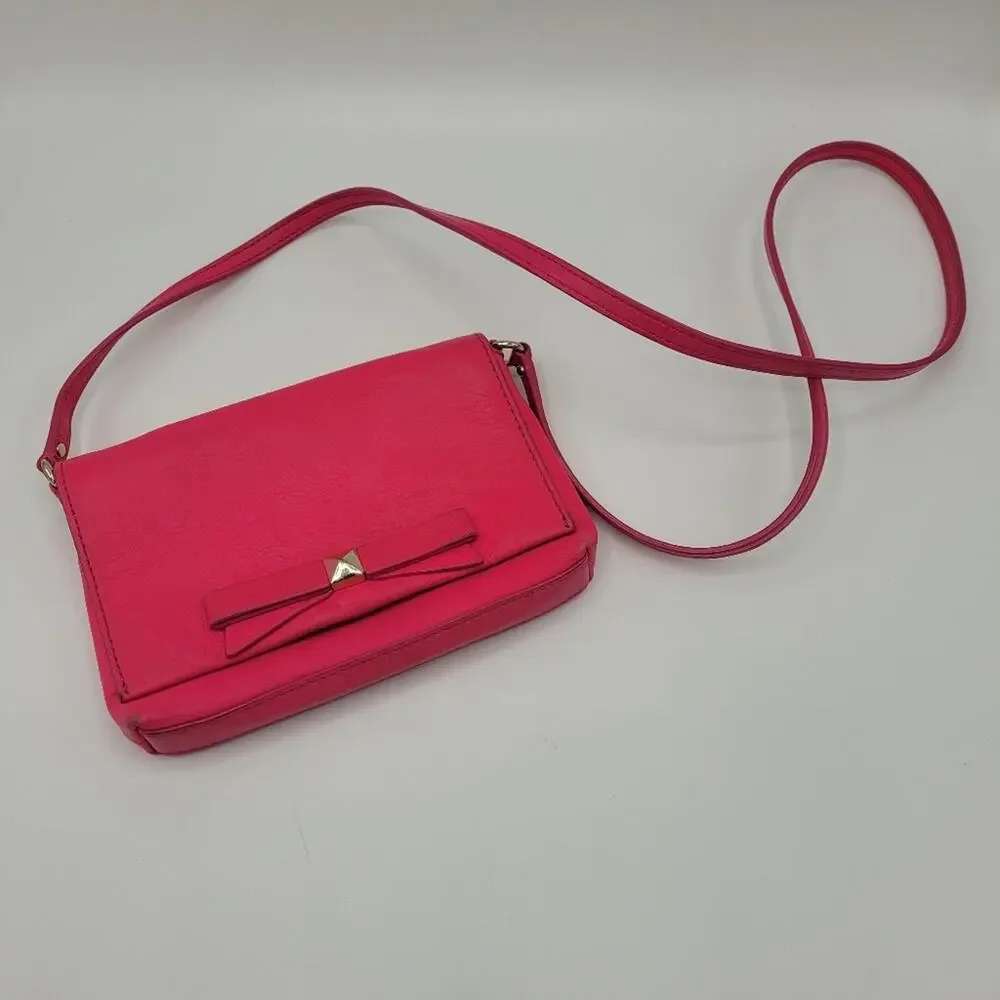 Kate Spade Carah Bright Peonypink Leather Crossbody Bag with Bow & Gold Stud